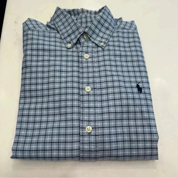 NWOT Ralph Lauren boys blue plaid button down shirt size medium - Picture 2 of 9